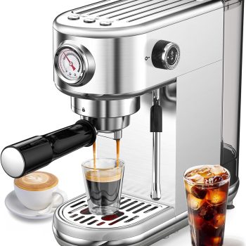 atatix Espresso Machine with Milk Frother, 20 Bar Pressure Espresso Maker, Automatic & Manual, Compact Stainless Steel Coffee Machine for Cappuccino